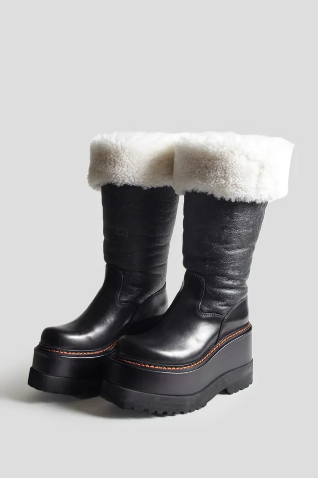 R13 Boots Women SHEARLING ENGINEER PLATFORM BOOT 8211 BLACK