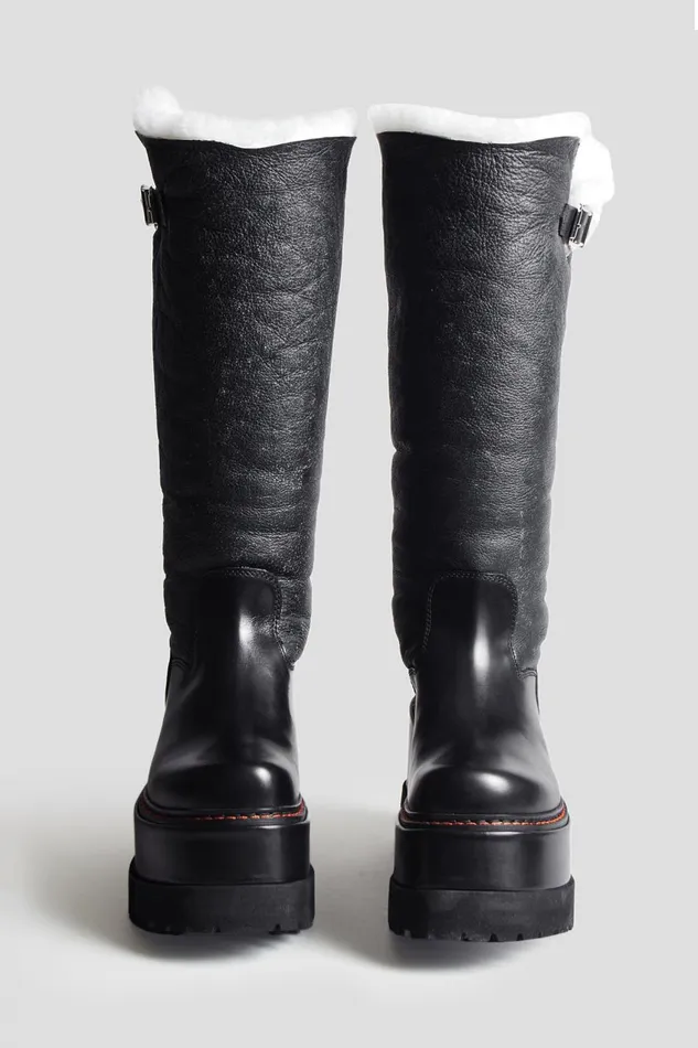 R13 Boots Women SHEARLING ENGINEER PLATFORM BOOT 8211 BLACK