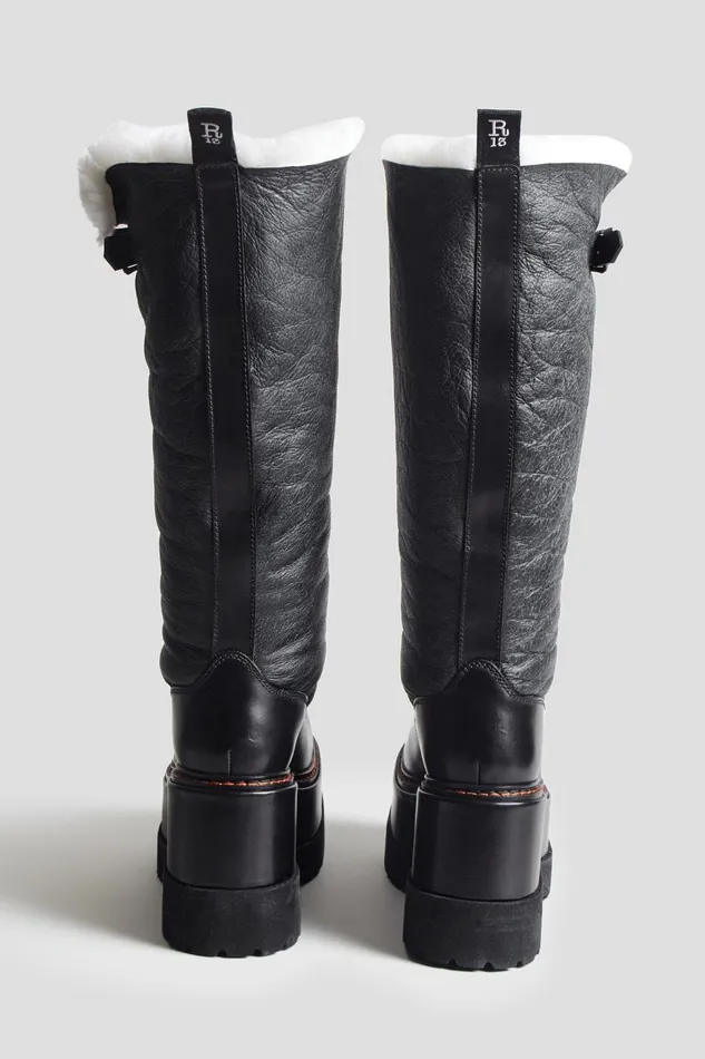 R13 Boots Women SHEARLING ENGINEER PLATFORM BOOT 8211 BLACK