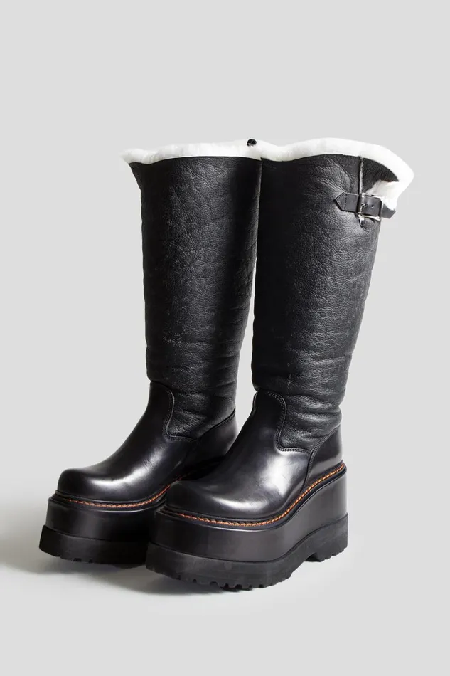 R13 Boots Women SHEARLING ENGINEER PLATFORM BOOT 8211 BLACK
