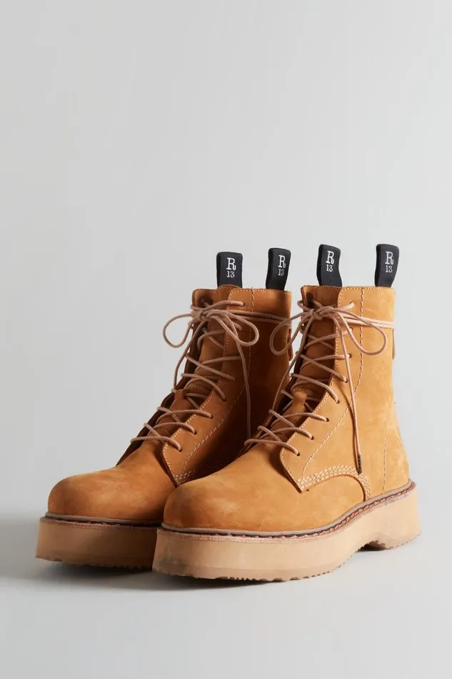 R13 Boots Women SINGLE STACK BOOT 8211 TAN NUBUCK