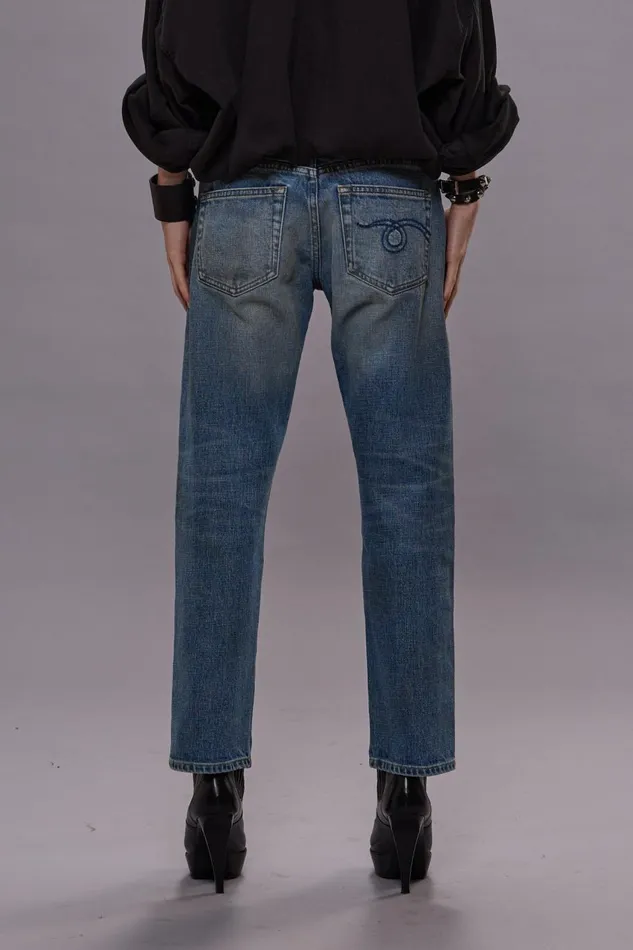 R13 Boy Straight Women BOY STRAIGHT JEANS 8211 PATTON BLUE STRETCH