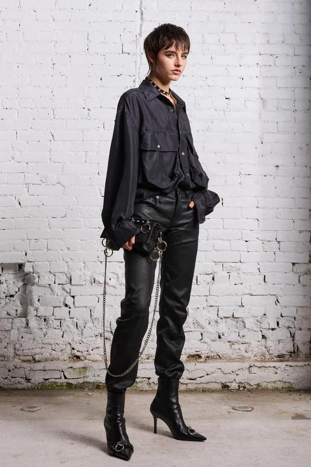 R13 Boy Straight Women BOY STRAIGHT LEATHER PANT 8211 BLACK