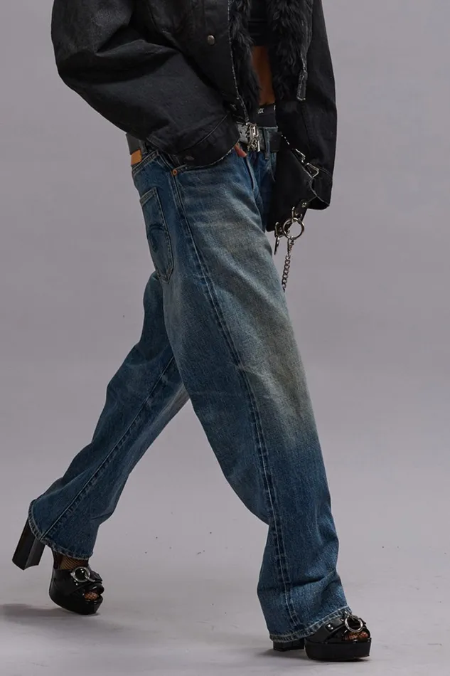 R13 Boyfriend Women CUFFED XBOYFRIEND JEAN 8211 ASPEN SELVEDGE BLUE