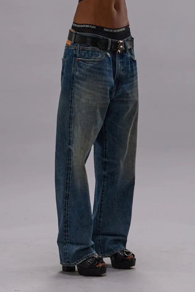 R13 Boyfriend Women CUFFED XBOYFRIEND JEAN 8211 ASPEN SELVEDGE BLUE