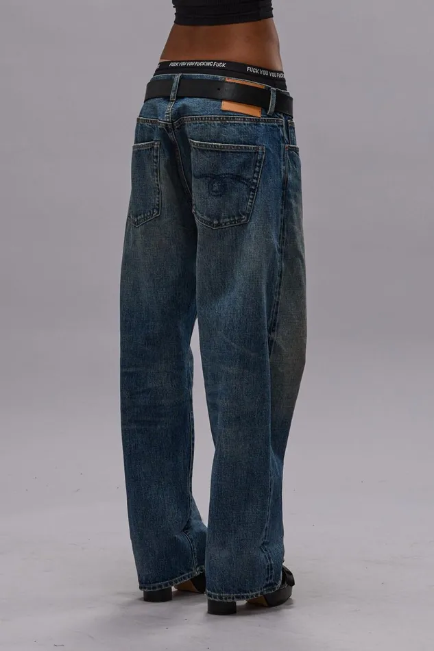R13 Boyfriend Women CUFFED XBOYFRIEND JEAN 8211 ASPEN SELVEDGE BLUE
