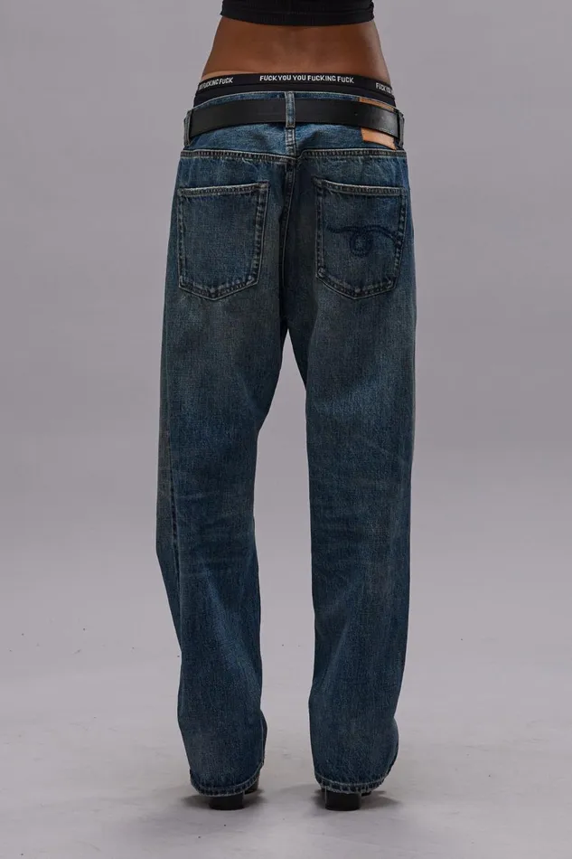 R13 Boyfriend Women CUFFED XBOYFRIEND JEAN 8211 ASPEN SELVEDGE BLUE