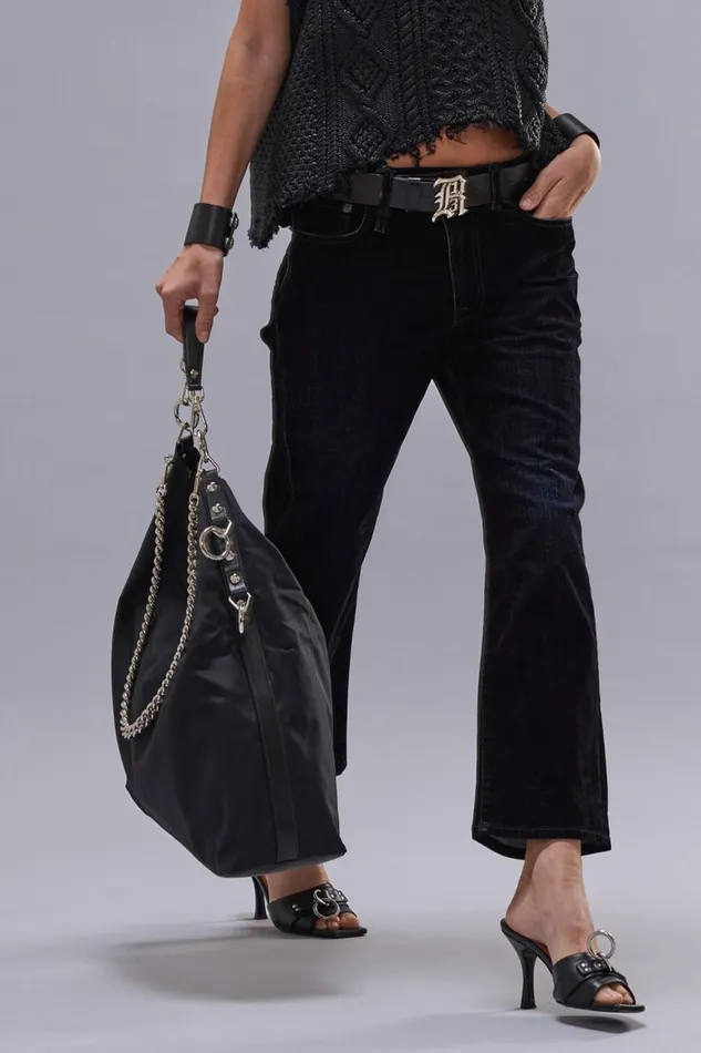 R13 Boyfriend Women ROMEO JEAN 8211 FLOCKED BLACK