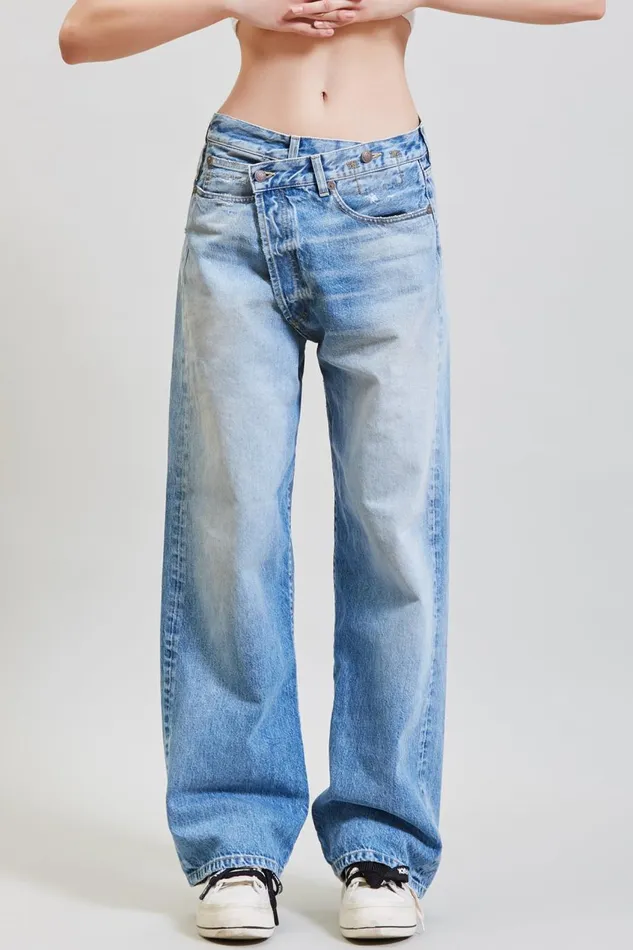 R13 Crossover Women WIDE LEG CROSS OVER JEAN 8211 IRVING BLUE