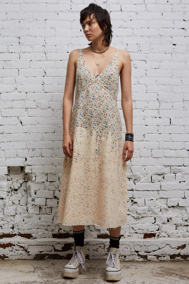R13 Dresses and Skirts Women GRUNGE SLIP 8211 DIP BLEACHED BEIGE FLORAL