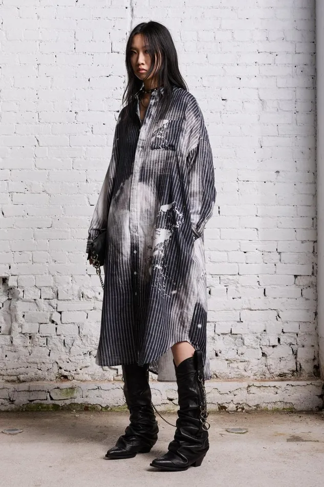 R13 Dresses and Skirts Women JUMBO SHIRTDRESS 8211 BLEACH PRINT BLACK