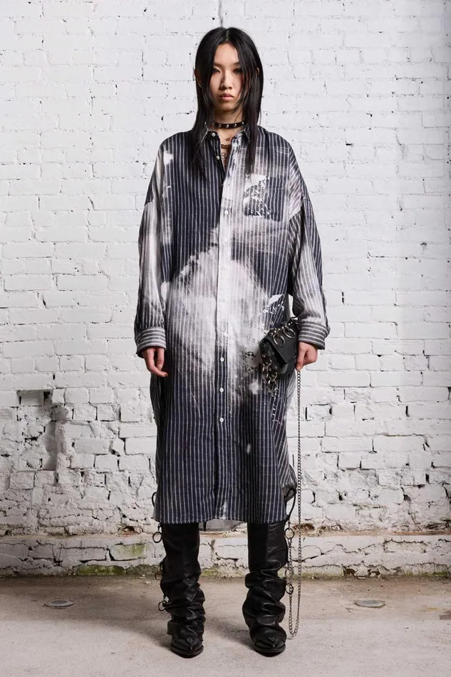 R13 Dresses and Skirts Women JUMBO SHIRTDRESS 8211 BLEACH PRINT BLACK