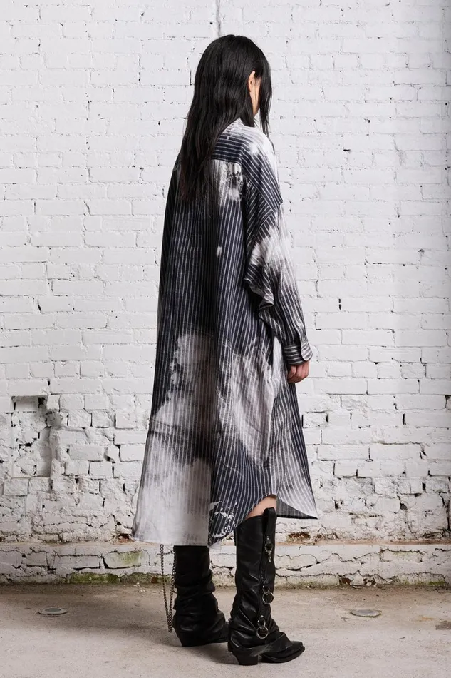 R13 Dresses and Skirts Women JUMBO SHIRTDRESS 8211 BLEACH PRINT BLACK