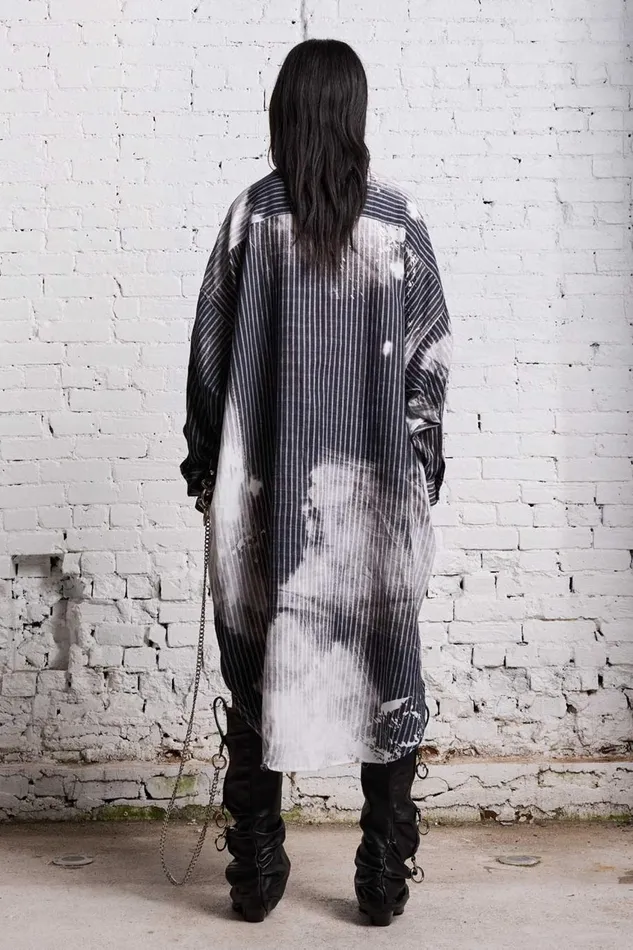 R13 Dresses and Skirts Women JUMBO SHIRTDRESS 8211 BLEACH PRINT BLACK