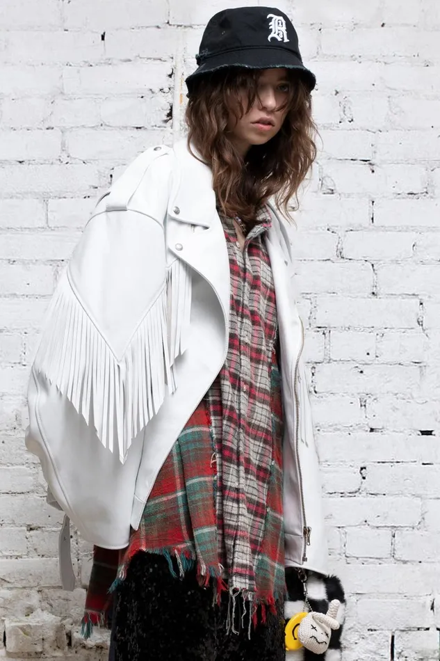 R13 Jackets and Coats Women Fringe Oversized Motorcycle Bomber Denim