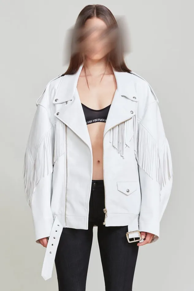 R13 Jackets and Coats Women Fringe Oversized Motorcycle Bomber Denim