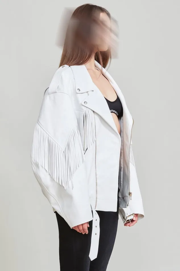 R13 Jackets and Coats Women Fringe Oversized Motorcycle Bomber Denim