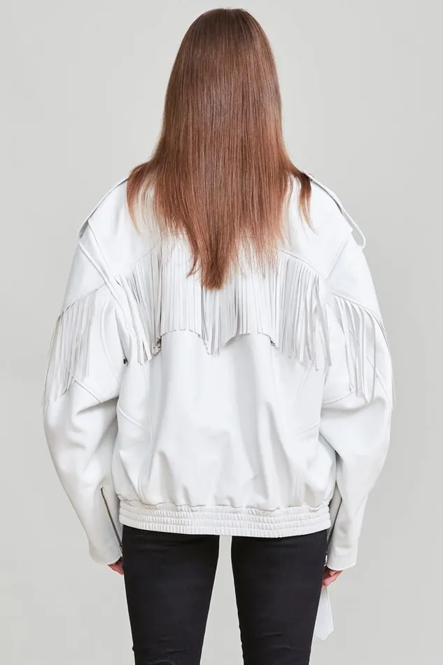 R13 Jackets and Coats Women Fringe Oversized Motorcycle Bomber Denim