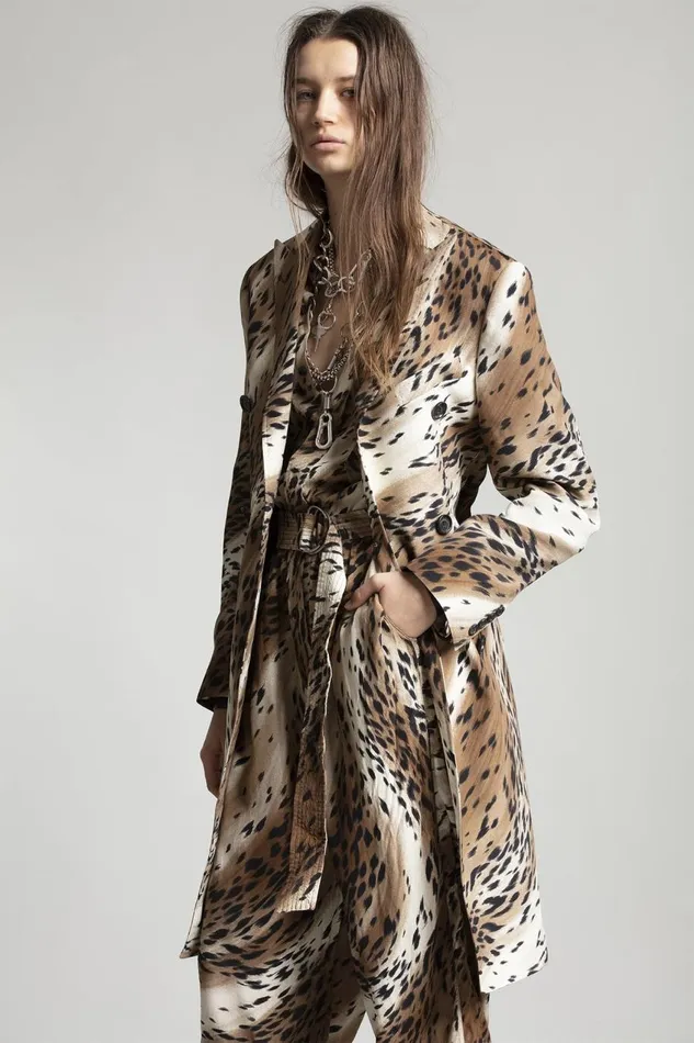 R13 Jackets and Coats Women Peak Lapel Double Breasted Coat 8211 Abstract Cheetah