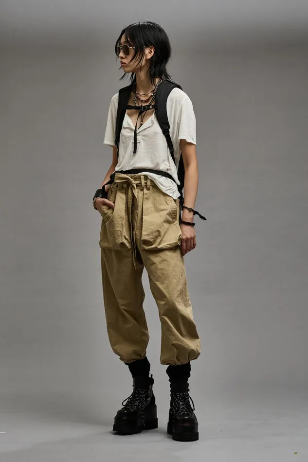 R13 Pants and Shorts Women BELTED UTILITY PANT 8211 KHAKI RIPSTOP