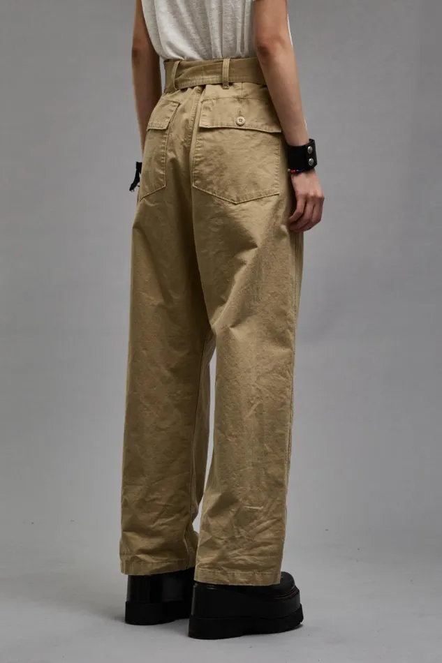 R13 Pants and Shorts Women BELTED UTILITY PANT 8211 KHAKI RIPSTOP