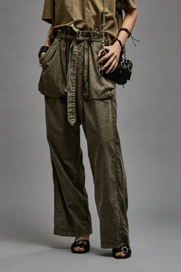 R13 Pants and Shorts Women BELTED UTILITY PANT 8211 OLIVE GARMENT DYE
