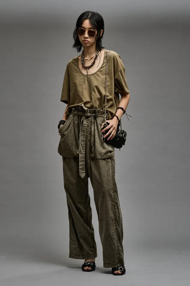 R13 Pants and Shorts Women BELTED UTILITY PANT 8211 OLIVE GARMENT DYE