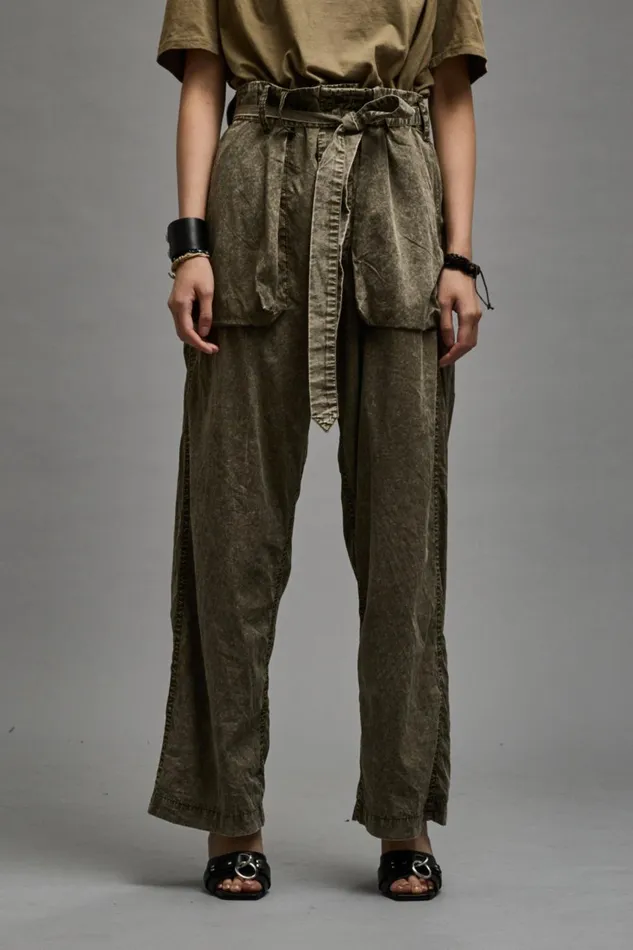 R13 Pants and Shorts Women BELTED UTILITY PANT 8211 OLIVE GARMENT DYE
