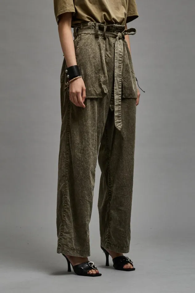 R13 Pants and Shorts Women BELTED UTILITY PANT 8211 OLIVE GARMENT DYE