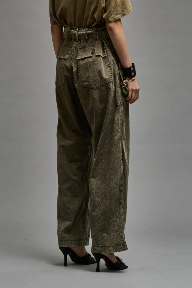 R13 Pants and Shorts Women BELTED UTILITY PANT 8211 OLIVE GARMENT DYE