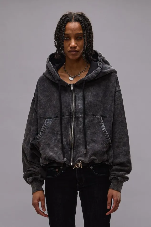 R13 Sale Women BALLOON ZIPUP HOODIE 8211 WASHED BLACK