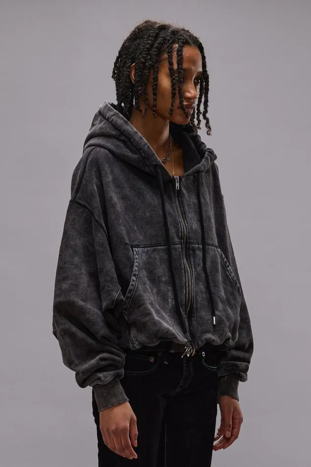 R13 Sale Women BALLOON ZIPUP HOODIE 8211 WASHED BLACK