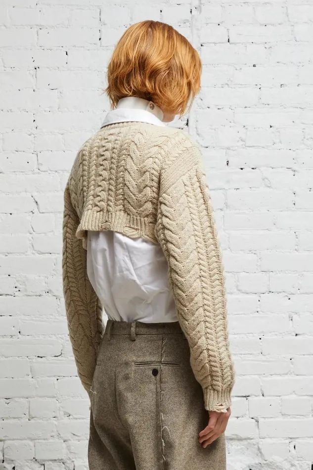 R13 Sale Women CROPPED CABLE SWEATER 8211 OATMEAL