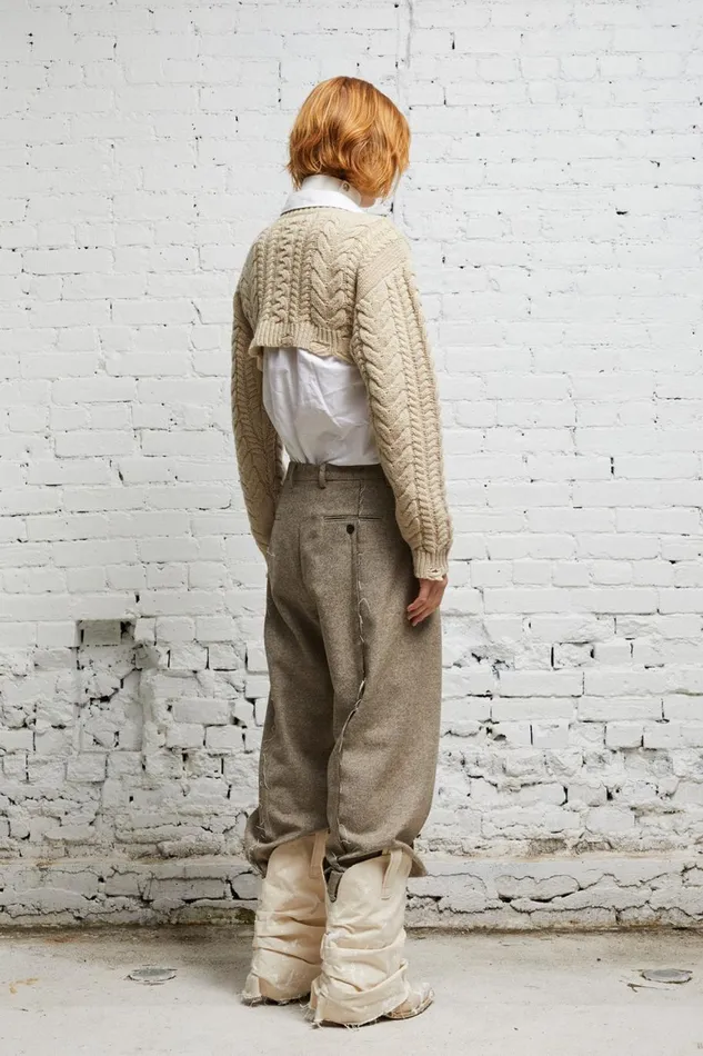 R13 Sale Women CROPPED CABLE SWEATER 8211 OATMEAL