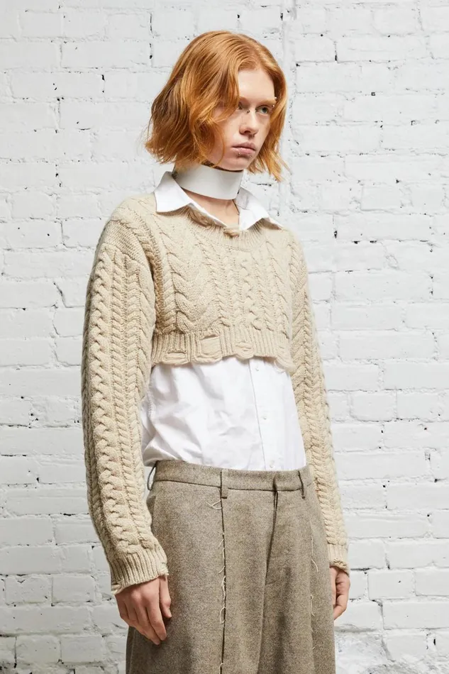 R13 Sale Women CROPPED CABLE SWEATER 8211 OATMEAL