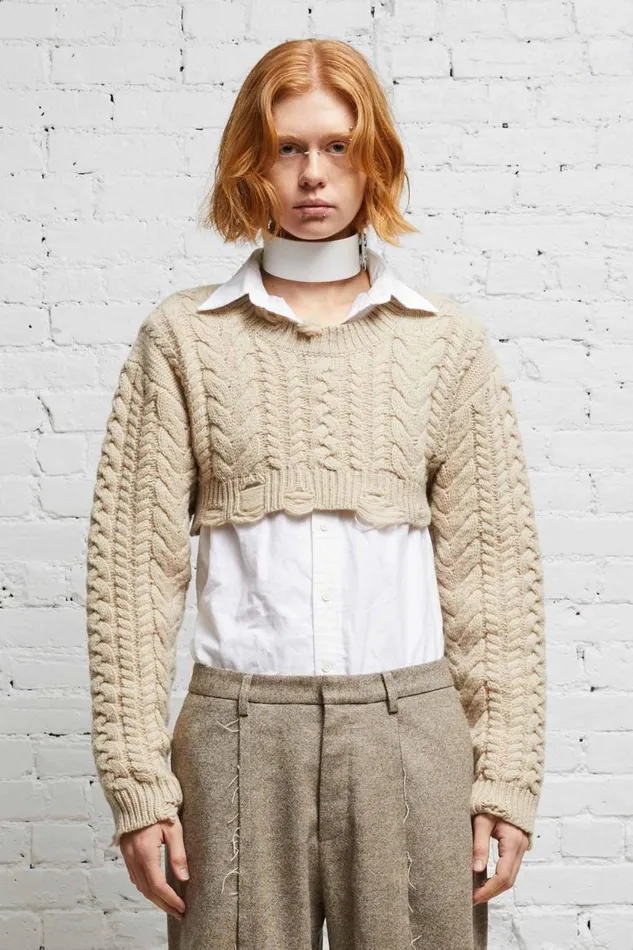 R13 Sale Women CROPPED CABLE SWEATER 8211 OATMEAL