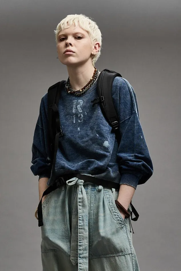 R13 Sale Women CROPPED R13 CREWNECK 8211 INDIGO BLUE