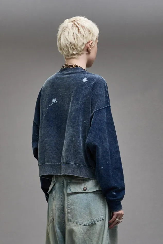 R13 Sale Women CROPPED R13 CREWNECK 8211 INDIGO BLUE