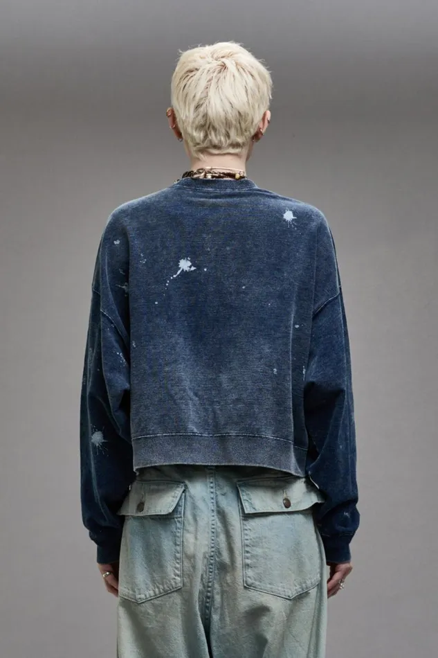 R13 Sale Women CROPPED R13 CREWNECK 8211 INDIGO BLUE