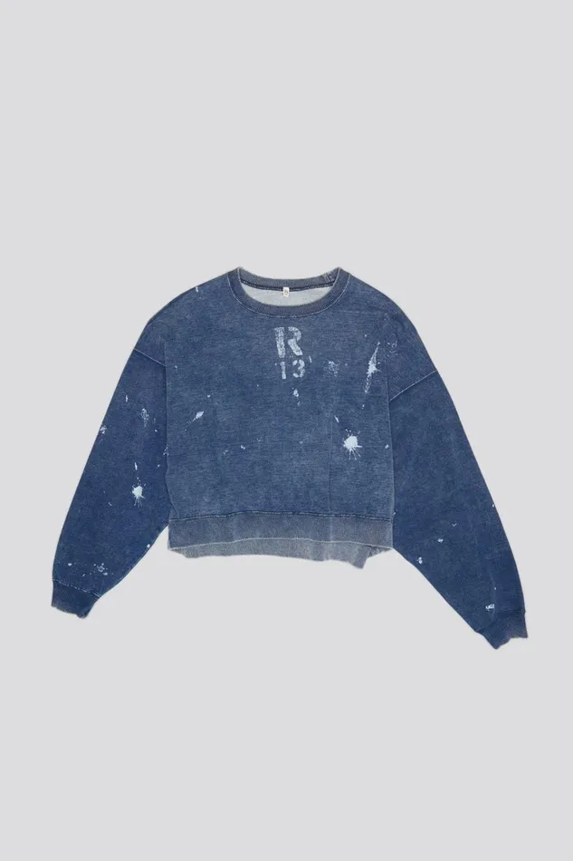 R13 Sale Women CROPPED R13 CREWNECK 8211 INDIGO BLUE