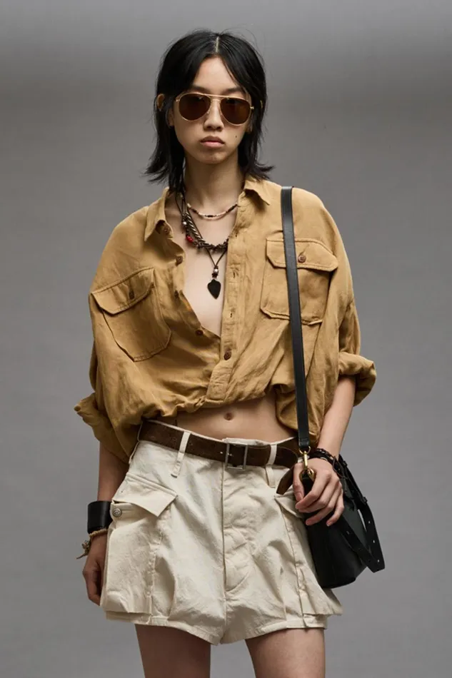 R13 Sale Women CROSSOVER UTILITY BUBBLE SHIRT 8211 KHAKI