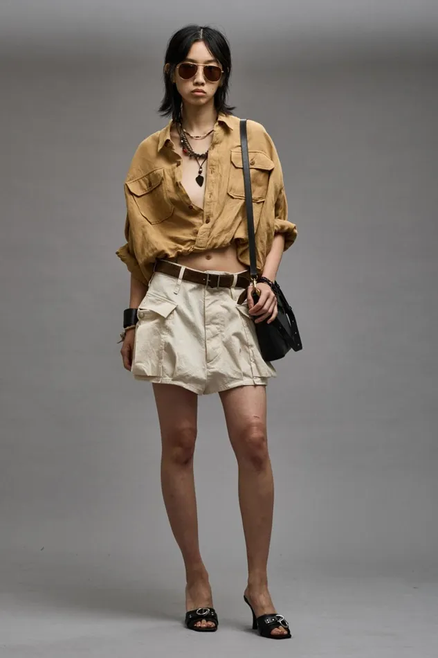 R13 Sale Women CROSSOVER UTILITY BUBBLE SHIRT 8211 KHAKI
