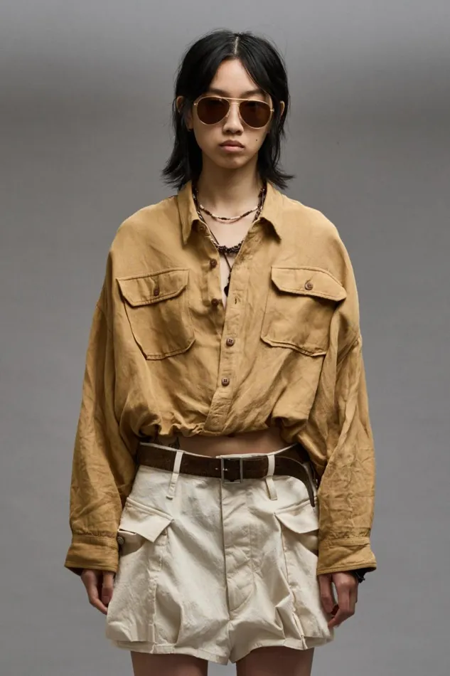 R13 Sale Women CROSSOVER UTILITY BUBBLE SHIRT 8211 KHAKI