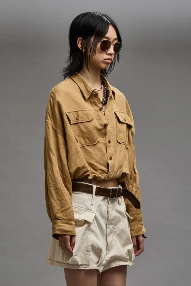 R13 Sale Women CROSSOVER UTILITY BUBBLE SHIRT 8211 KHAKI