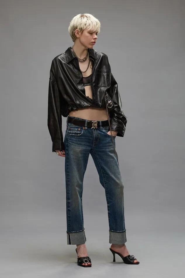 R13 Sale Women CUFFED BOY STRAIGHT JEANS 8211 CAPEL SELVEDGE BLUE