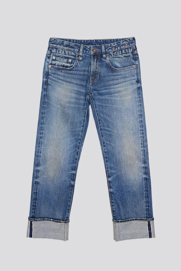 R13 Sale Women CUFFED BOY STRAIGHT JEANS 8211 CAPEL SELVEDGE BLUE