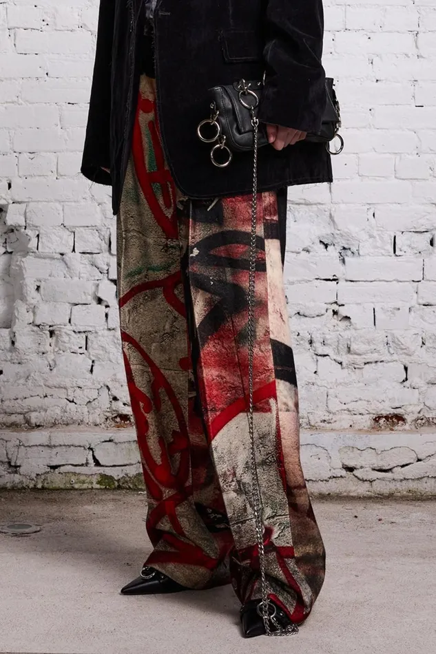 R13 Sale Women DAMON WOOL TROUSER 8211 GRUNGE MURAL