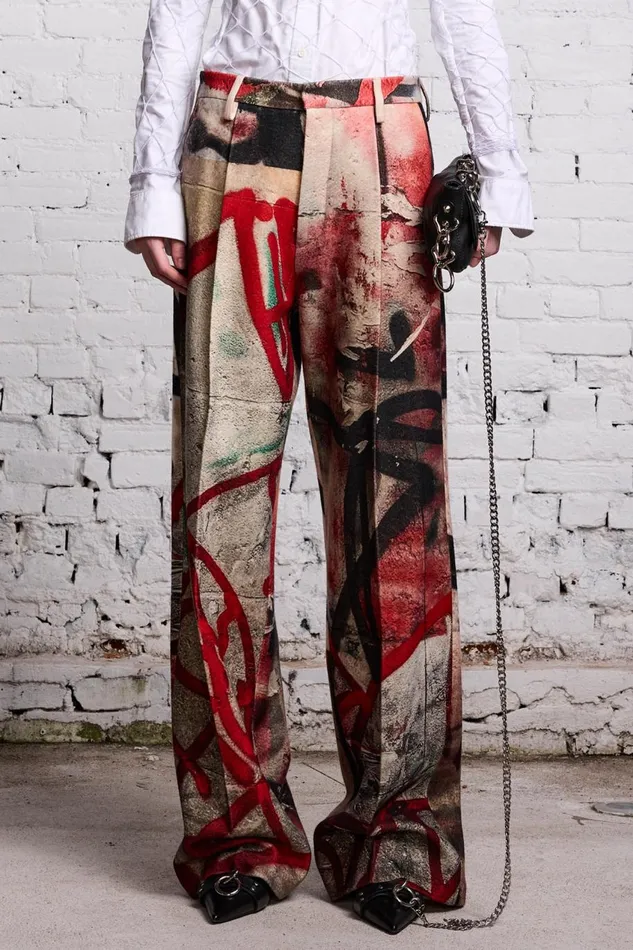R13 Sale Women DAMON WOOL TROUSER 8211 GRUNGE MURAL