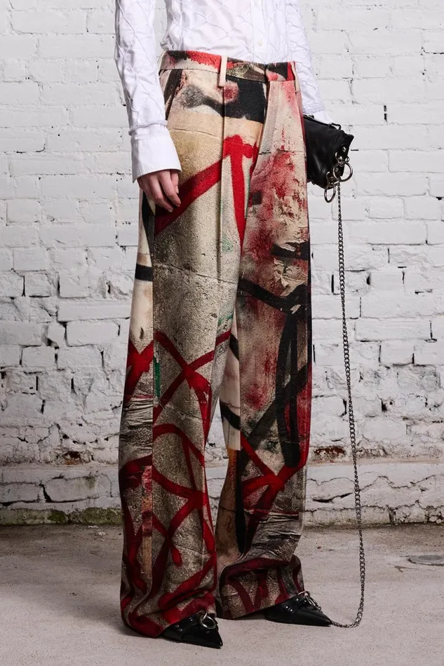 R13 Sale Women DAMON WOOL TROUSER 8211 GRUNGE MURAL
