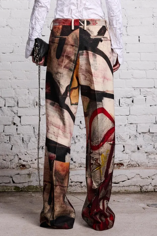 R13 Sale Women DAMON WOOL TROUSER 8211 GRUNGE MURAL